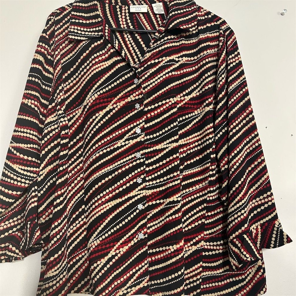 Covington‎ Women's 20/22 W Multicolored Striped Long Sleeve Button-Up Blouse